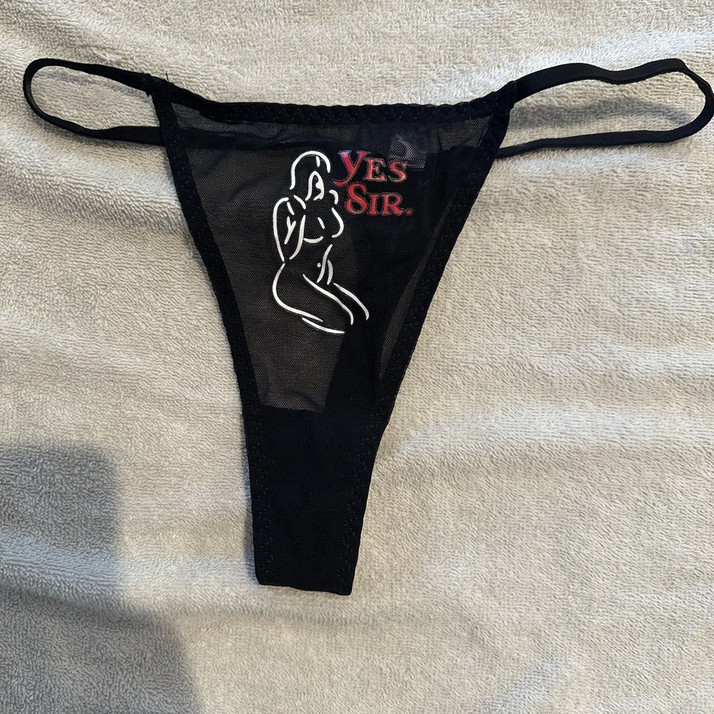 Black Sheer Thong with Graphic Design